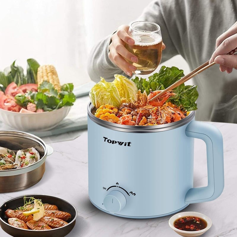 TopWit Hot Pot Electric, Electric Pot, 1.6L Ramen Cooker, Multifunctional Cooker for Pasta, Shabu-Shabu, Oatmeal, Soup and Egg with Over-Heating Protection, Boil Dry Protection, Blue - Image 4